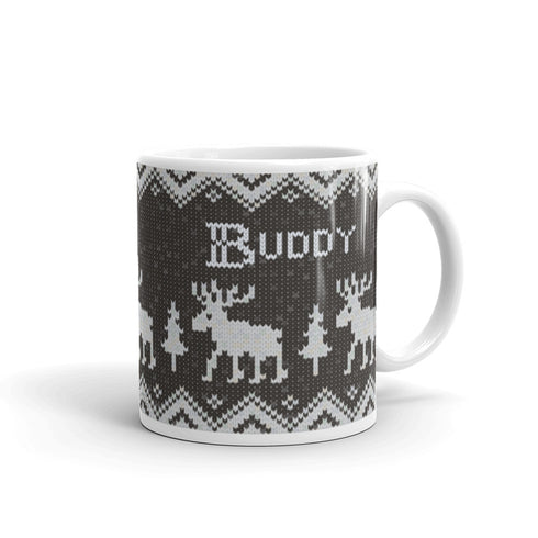 Scandinavian Moose Mug, Knitting Name Mug, Christmas Sweater Mug